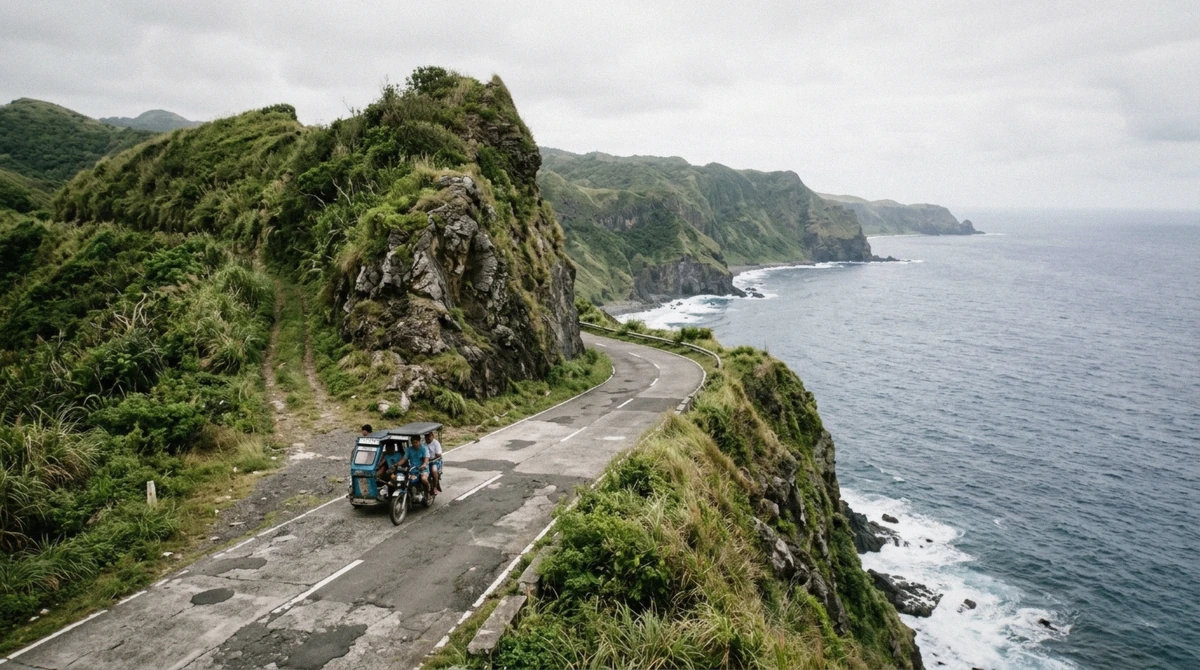 The cliffside coast road on Batan Island, the way to get around Batanes once flights land in Basco