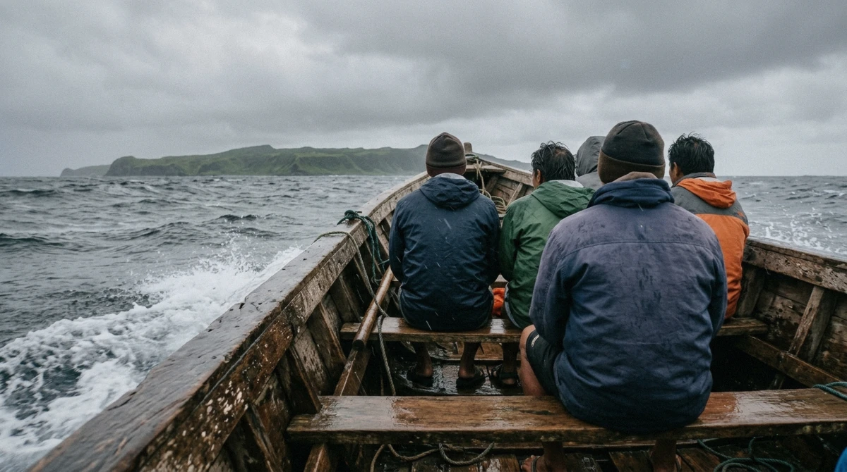 Crossing the channel to Sabtang by faluwa, part of how to get to Batanes islands beyond Batan