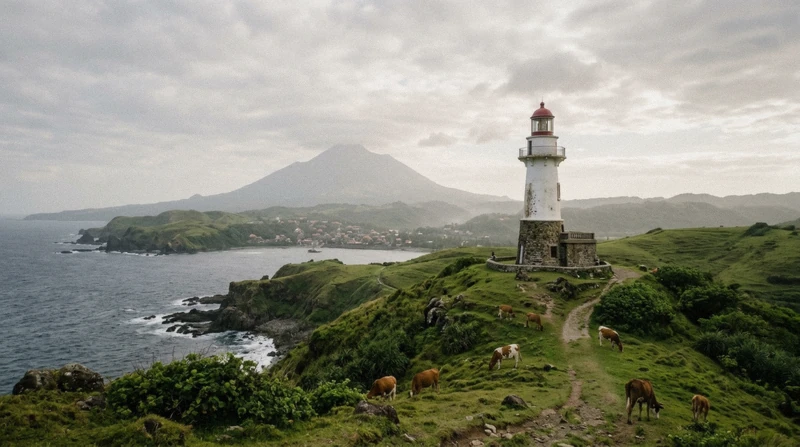 Basco Lighthouse on Naidi Hills above the sea, a North Batan stop on 2-day Batanes tours in the Philippines